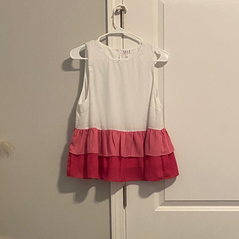 White and Pink Ruffle Top